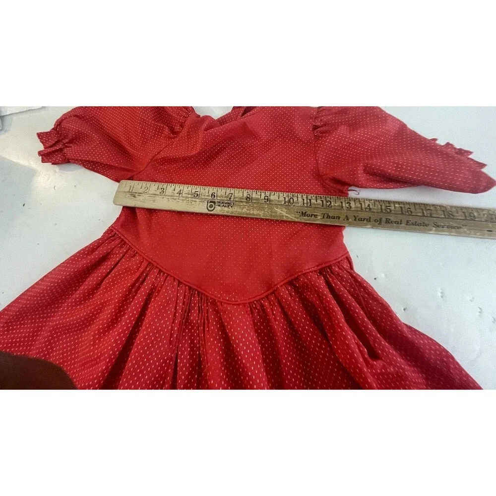 Vintage Little Stars Girls 6 Red Polka Dot Prairie Dress Puff Sleeve Ruffle Belt